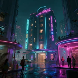 photo environement cyberpunk hotel : 4, 4 k rtx hdr volume light concept studio matte painting environement digital illustration style cyberpunk 2 0 7 7 artstation artur tarnowski, mihai muscan, marcin tomalak, marta leydy, marcin stepien, charlotte hughes, zuzanna dabrowa neon bioluminiscence