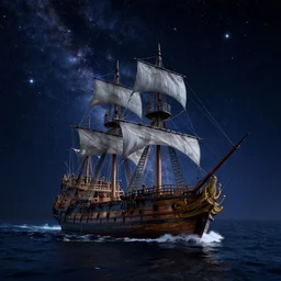 photograph of a pirate ship traveling through a sea of stars, space breathtaking stars, interstellar, hyperrealistic, concept art, NASA, 4K, Detailed, HDR