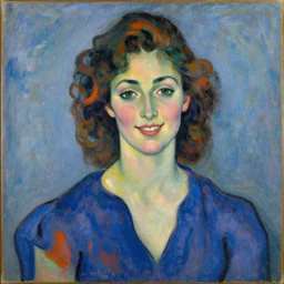 A beautiful oil painting of a vivid impressionistic portrait of a woman, she is very beautiful, she smiles and looks straight at us, highly detailed, Matisse, fauvism