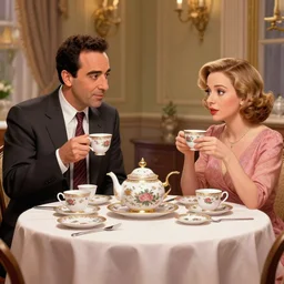seinfeld fancy tea party, george costanza, kramer, elaine, digital art, illustration, highly detailed, warm color scheme, soft lighting, sharp focus, gustave caillebotte, artemisia gentileschi