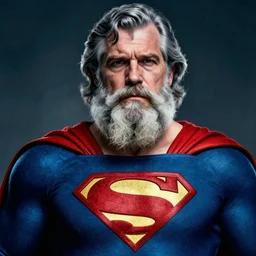 fat, grey - haired, long bearded old and tired superman, movie poster