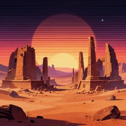 ancient ruins in mars, retrowave epic art, trending in art station