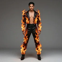 “ a full - body fashion photograph of a hispanic fashionista wearing flaming fashion, high quality, high definition, ultra hq, highly detailed ”
