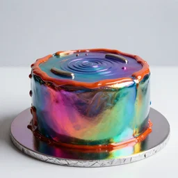 sci-fi cake, vibrant-colors, glossy, reflective.