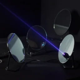 a laser beam bounces of several mirrors