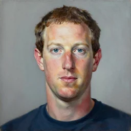 a painting of a portrait of steve zuckerberg with the hair of farrah fawcett, by ben aronson