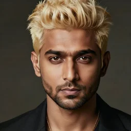 an indian man with bleached blonde hair