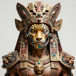 portrait of a mayan masculine male cyberpunk jaguar warrior, machine face, upper half portrait, decorated with italian opera motifs, muscular, latin, geek mythology, wuxia, traditional mayan art, intricate intense elegant, highly detailed symmetry headpiece digital painting artstation concept art smooth sharp focus illustration, art by moebius and frank miller diego rivera 8 k