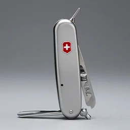 antropomorphic swiss army knife with a face. professional product photography.