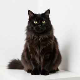 national geographic photograph of a black longhair cat sitting in a white room