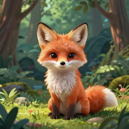 A cute little fox in the beautiful lush forest with nice lighting. Trending on artstation, 4k digital art