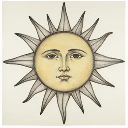 sun goddess by dan mumford and peter doig and edward hopper, symmetrical, minimal, black ink, thick lines highly detailed, muted colours, masterpiece 8 k