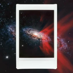 aged polaroid photo of deep space, galaxies visible, film grain, red color bleed
