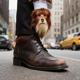 Photorealistic Monty Python-style giant foot squashing Manhattan