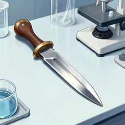 dagger on a table, scientific equipment illustration by tony diterlizzi
