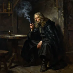 aragorn smokes his pipe in the dark corner of a tavern. a 2 4. artgerm. high detail scene. beksinski. epic ultrarealism. dramatic lighting. oil on canvas. cinematic wide angle lens