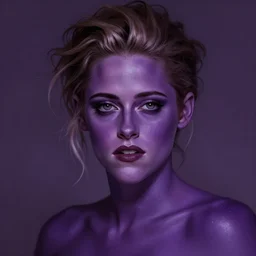 Kristen Stewart with deep-purple-skin, detailed, digital painting, trending on artstation by Alex Ross