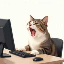 a cat screaming at their computer vivid art masterpiece trending on arstation