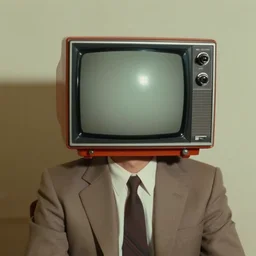 cell shaded, man with a crt television head, 1970 HQ photograph, liminal