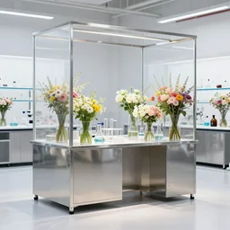 flower shop by science labotory made of stainless steel and translucent