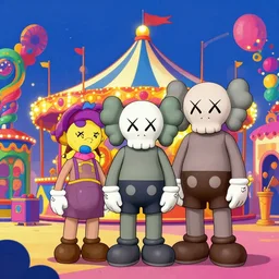 animated carnival, psychadelic, in the style of alex grey and kaws