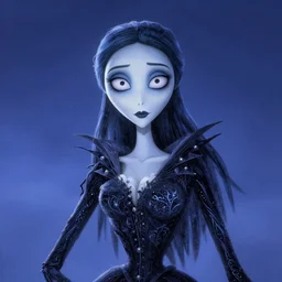 elegant mysterious gracious undead victoria everglot from the corpse bride, portrait, illustration, rim light, top light, outdoors, summer clear night sky, perfectly shaded, soft painting, blueish tinge, epic, intricate, art by krenz cushart and wenjun lin