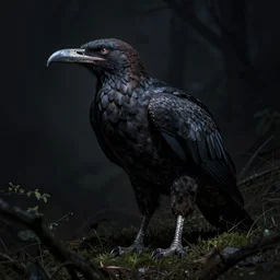 A giant bird hiding in the shadows, waiting to strike, dark, threatening, gloomy, by Ralph Horsley