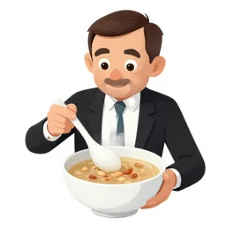 mr bean preparing a small bowl of bean soup