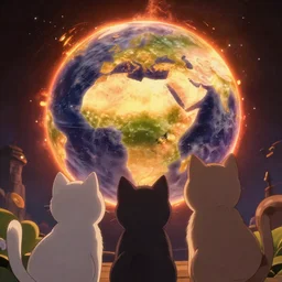 a wholesome illustration of a cats POV of the end of the world, burning planet, studio Ghibli,  Pixar and Disney animation, sharp, Rendered in Redshift and Unreal Engine 5 by Greg Rutkowski, Bloom, dramatic lighting