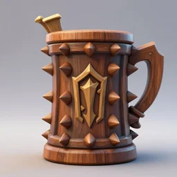 luxuy wooden deluxe spiked tankard, stylized stl, 3 d render, activision blizzard style, hearthstone style, darksiders art style, greg rutkowski style