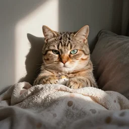 A silly cat nursing a blanket eagerly