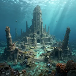 8 k hd detailed octane render of ruins of a sunken city under the sea