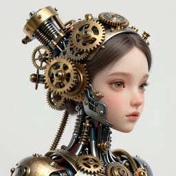 cyborg girl, clockwork, springs, pistons, gears, wind - up parts, steampunk,, detailed study, realism, 1 6 f, focus on the girl, cute face, gabrielle rossetti