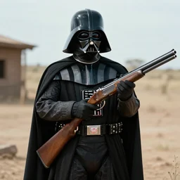 darth vader with a shotgun, still from a 1 9 7 0 s western