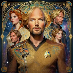 fullbody portrait. very complex hyper-maximalist overdetailed cinematic cosmic scifi portrait of an elegant very attractive Captain Picard of the universe by andrei riabovitchev, tomasz alen kopera, oleksandra shchaslyva and peter morbacher. Extremely ornated and decorative. Fancy luxury beautiful. Omnious intricate. Secessionist portrait illustration. Goddess of the sky. Focus on face. Artstation. Deviantart. 8k 4k 64megapixel. Rendered by binx.ly.