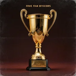 a golden trophy, album art, cover art, poster, dramatic