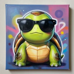 cute lthug turtle with sunglasses as graffiti art on a canvas by lee, spray paint, cinematic, high detail, hyperrealism, photo realistic, masterpiece, centered, trending on artstation