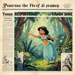 Princess Jasmine learning to fly in a jungle, Victorian Newspaper article
