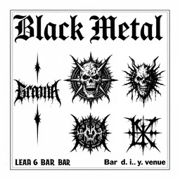 black metal concert flyer, black metal logos, unreadable, 3 band lineup, local bar, d. i. y. venue, white border