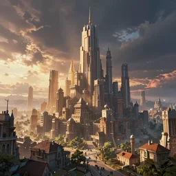 frostpunk portal city, cinematic view, epic sky, no people, detailed, concept art, high detail, warm lighting, volumetric, godrays, vivid, beautiful, trending on artstation, by jordan grimmer, huge scene, art greg rutkowski