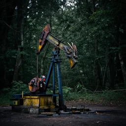 dragon coming out of an oil spring, photograph taken in a dark forest