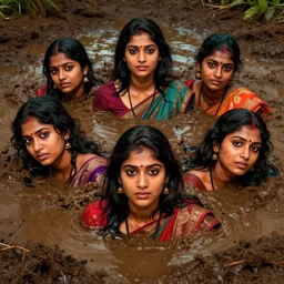 mix of beautiful sri lankan female as the thing from the movie the thing, perfect faces, sinking in quicksand, muddy swamp, very coherent and colorful high contrast art, artstation, deviantart, digital art