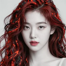 beautiful lee jin eun with blazing volcanic lava hair, soft lighting, realistic wide angle, wonderful lips and eyes, white skin, sharp focus, 8 k high, 6 4 megapixel, insanely detailed, intricate, elegant, art by greg rutkowski and wlop