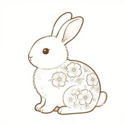 adorable bunny floral line art side