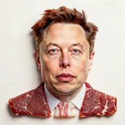 portrait of elon musk made from meat and bacon