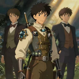 steampunk, attractive male, in the style of studio ghibli, j. c. leyendecker, greg rutkowski, artgerm
