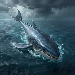 top down view of an alien ocean with leviathan emerging on top of it, detailed, cinematic lighting, storm is happening, unreal engine 4 render, artstaion