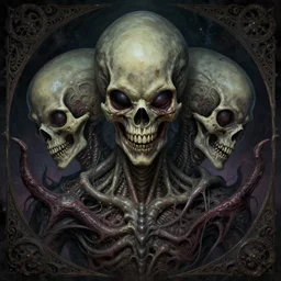 symmetry!! portrait of grotesque and gruesome alien skull, cosmic horror, lovecraftian horror, intricate, horror!! highly detailed, digital painting, artstation, giger concept art, smooth, sharp focus, illustration, art by artgerm and greg rutkowski and alphonse mucha and junji ito, 8 k