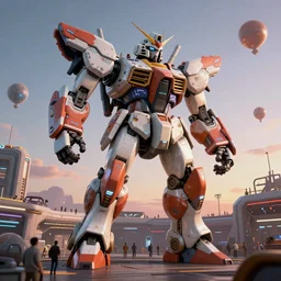 a beautiful hyperrealistic ultradetailed 3 d render of a gigantic mecha guarding a sci - fi spaceport, by john atkinson grimshaw : 3, mech, unreal engine, octane render, gigantic, unreal engine, octane render, 3 d, brilliantly coloured, intricate, ultra wide angle, trending on artstation, dusk, volumetric lighting, hdr, polished, micro details, ray tracing, 8 k : 2, people, sphere, balloon, blurry, blur, depth of field, dof, bokeh, obscured, macro : - 1