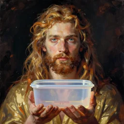 god in tupperware in the style of boris vallejo